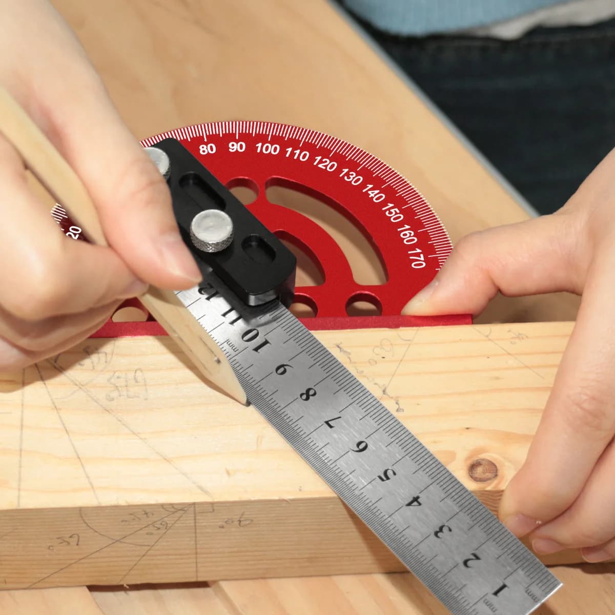 Hliníkový presný uholník 180 stupňov a rysovacia ihla